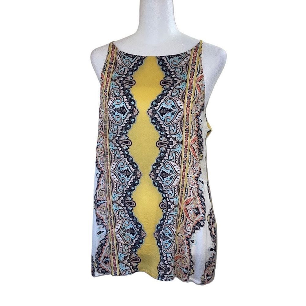 Verse Women's Paisley Blouse Sleeveless Top Summer Casual Boat Neck Yellow Small